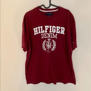 Tommy Hilfiger Burgundy Logo T Shirt Mens Size L